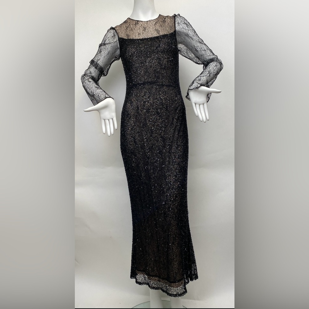 Black Kevan Hall Fine French Lace Gown - size 10